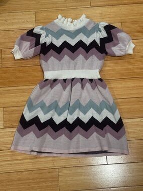 Janie and Jack Chevron Knit Dress in Lavender, Light Blue and Black size 7